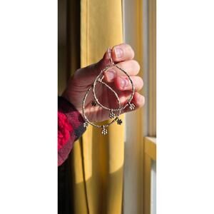 Vintage Oxidized Silver Flower Hoop Earrings